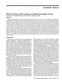 Effects of Nitrous Oxide Exposure on Behavioral Changes in Mice