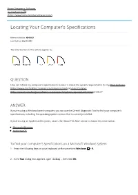 Locating Your Computer's Specifications