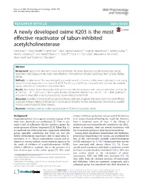 A Newly Developed Oxime K203 Is the Most Effective Reactivator of Tabun