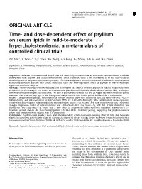 And Dose-Dependent Effect of Psyllium on Serum Lipids in Mild-To-Moderate Hypercholesterolemia: a Meta-Analysis of Controlled Clinical Trials