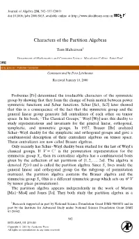 Characters of the Partition Algebras