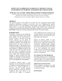 Effect of Co-Operative Learning on the Educational Attainments of Students at Elementary School Level