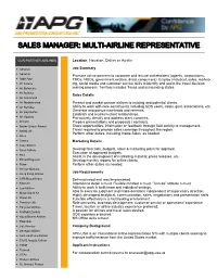 Sales Manager: Multi-Airline Representative