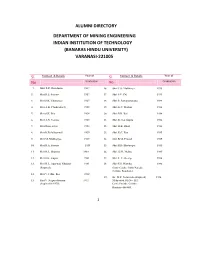 Alumni Directory Department of Mining