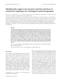 Matching the Origin of an Invasive Weed for Selection of a Herbivore