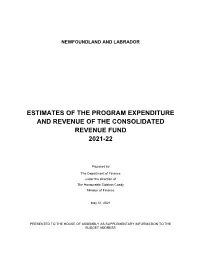 Estimates of the Program Expenditure and Revenue of the Consolidated Revenue Fund 2021-22