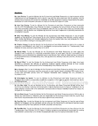 Questions: Ms Joan Pereira: to Ask the Minister for the Environment