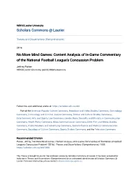 Content Analysis of In-Game Commentary of the National Football League’S Concussion Problem