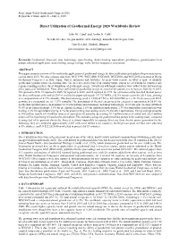 Direct Utilization of Geothermal Energy 2020 Worldwide Review