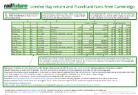 London Day Return and Travelcard Fares from Cambridge