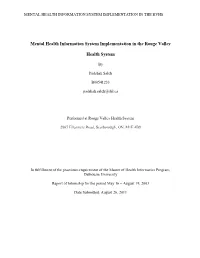 Mental Health Information System Implementation in the Rouge Valley