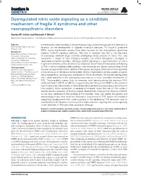 Dysregulated Nitric Oxide Signaling As a Candidate Mechanism of Fragile X Syndrome and Other Neuropsychiatric Disorders