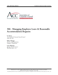 Managing Employee Leave & Reasonable Accommodation Requests