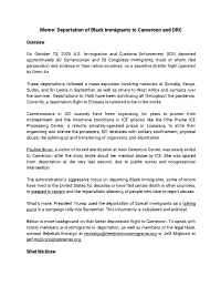 Memo: Deportation of Black Immigrants to Cameroon and DRC