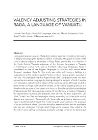 Valency Adjusting Strategies in Raga, a Language of Vanuatu