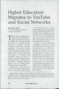 Higher Education Migrates to Youtube and Social Networks