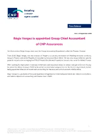 Régis Vergez Is Appointed Group Chief Accountant of CNP Assurances