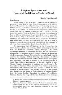 Religious Syncretism and Context of Buddhism in Medieval Nepal