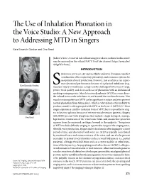 The Use of Inhalation Phonation in the Voice Studio: a New Approach to Addressing MTD in Singers