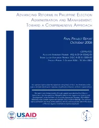 Advancing Reforms in Philippine Election Administration and Management: Toward a Comprehensive Approach