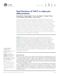 Dual Functions of TAF7L in Adipocyte Differentiation