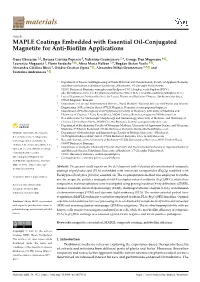 MAPLE Coatings Embedded with Essential Oil-Conjugated Magnetite for Anti-Bioﬁlm Applications