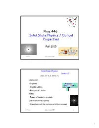 Phys 446: Solid State Physics / Optical Properties