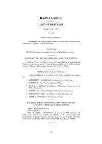 Rajya Sabha —— List of Business