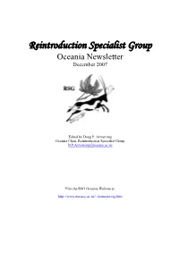 Reintroduction Specialist Group Oceania Newsletter December 2007