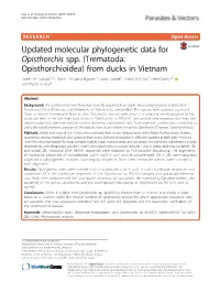 Updated Molecular Phylogenetic Data for Opisthorchis Spp