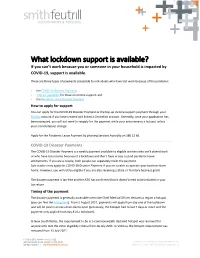 What Lockdown Support Is Available? If You Can’T Work Because You Or Someone in Your Household Is Impacted By