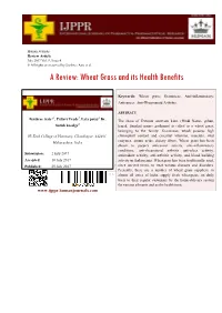 A Review: Wheat Grass and Its Health Benefits