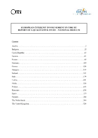 European Citizens' Involvement in the Eu Report of a Qualitative Study – National Results
