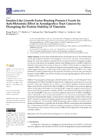 Insulin-Like Growth Factor Binding Protein-3 Exerts Its Anti-Metastatic Effect in Aerodigestive Tract Cancers by Disrupting the Protein Stability of Vimentin