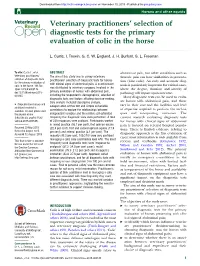 Veterinary Practitioners' Selection of Diagnostic Tests for the Primary Evaluation of Colic in the Horse L