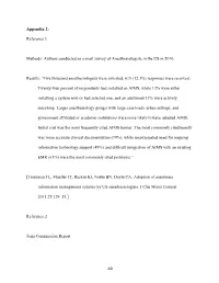Authors Conducted an E-Mail Survey of Anesthesiologists in the US in 2010