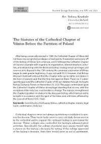 The Statutes of the Cathedral Chapter of Vilnius Before the Partition of Poland
