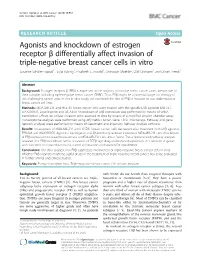 Agonists and Knockdown of Estrogen Receptor Β Differentially Affect