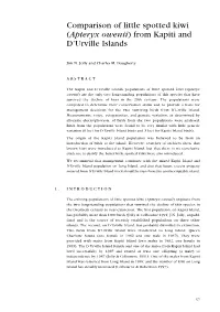 Comparison of Little Spotted Kiwi (Aptrix Owenii) from Kapiti and D