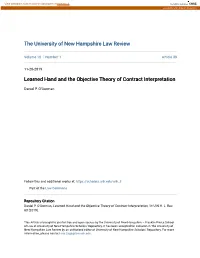 Learned Hand and the Objective Theory of Contract Interpretation