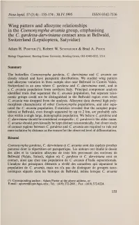 Wing Pattern and Allozyme Relationships in the Coenonympha Arcania Group, Emphasising the C