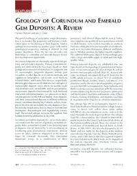 GEOLOGY of CORUNDUM and EMERALD GEM DEPOSITS : a R EVIEW Gaston Giuliani and Lee A