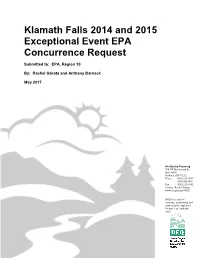 Klamath Falls 2014 and 2015 Exceptional Event EPA Concurrence Request
