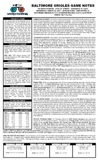Orioles Game Notes.Pdf
