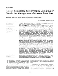 Role of Temporary Tarsorrhaphy Using Super Glue in the Management of Corneal Disorders