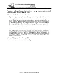 An Activity in Design for Manufacturability – Concept Generation Through Vol- Ume Production in Less Than Three Hours