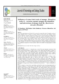 Influence of Some Fruit Traits of Mango, Mangifera Indica L. Varieties Against Maggot Development and Infestation of Mango Fruit