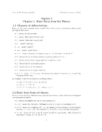 Algebra I Chapter 1. Basic Facts from Set Theory 1.1 Glossary of Abbreviations