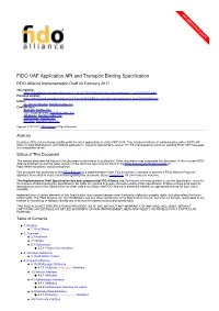 FIDO UAF Application API and Transport Binding Specification FIDO Alliance Implementation Draft 02 February 2017