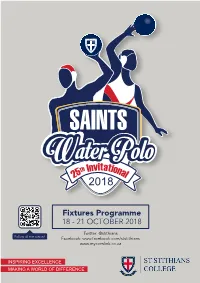Fixtures Programme 18 - 21 OCTOBER 2018